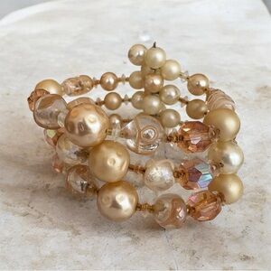 1960s Gold & Cream Beaded Crystal Wrap Bracelet